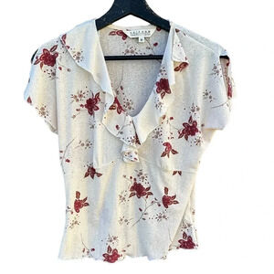 Uniform John Paul Richard women's size medium floral blouse, cream and maroon